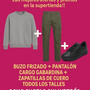 Buzo frizado + pantalon + cargo gabardina + zapatillas de cuero todos los talles