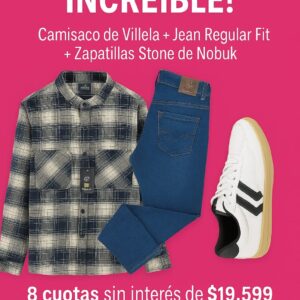 Camisaco de villela, jean regular fit, zapatillas stone