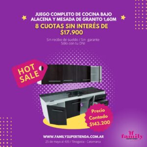 Juego de Cocina Completo-Bajo Mesada-Alacena y Mesada de Granito con bacha de acero inoxidable