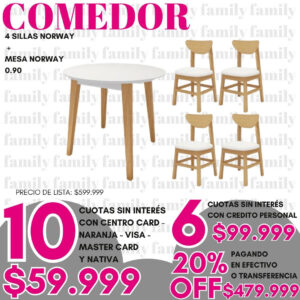 Comedor 4 sillas, mesa norway