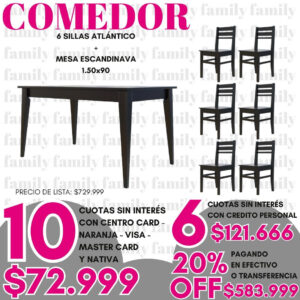 Comedor 6 sillas, mesa escandinava