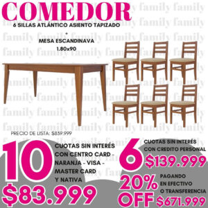 Comedor 6 sillas, mesa escandinava