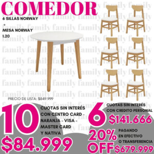 Comedor 6 sillas, mesa norway