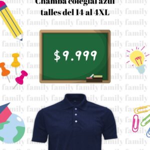Chomba colegial azul, talles del 14 al 4XL