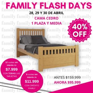 Cama cedro 1 plaza y media